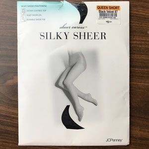 Vintage Pantyhose M Sheer Toe Black Silky 80s New